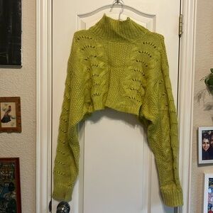 Free People chartreuse crop sweater